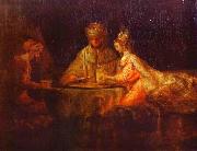 REMBRANDT Harmenszoon van Rijn, Ahasuerus and Haman at the Feast of Esther